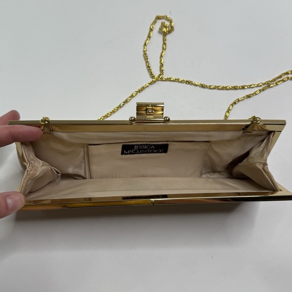 Jessica McClintock Blaire Clutch Bag Purse Women's Champagne Satin Frame Evening - Picture 4 of 13